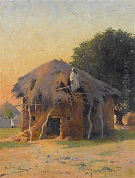 An East African Village Oil Painting by Ernst M. Heims