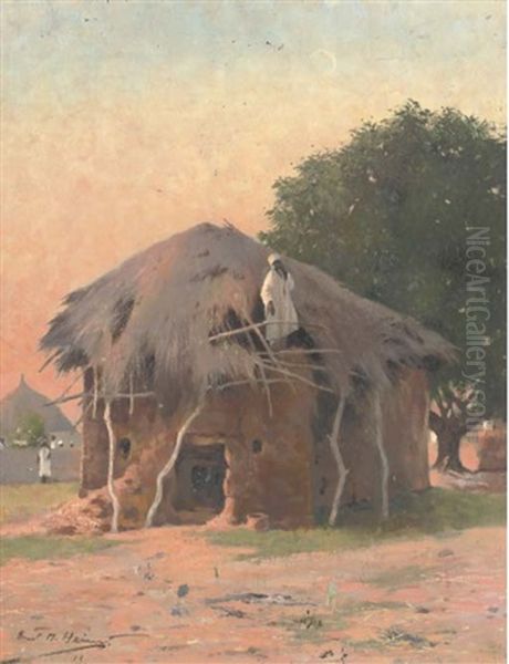 An East African Village Oil Painting by Ernst M. Heims