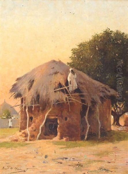 An African Village Oil Painting by Ernst M. Heims