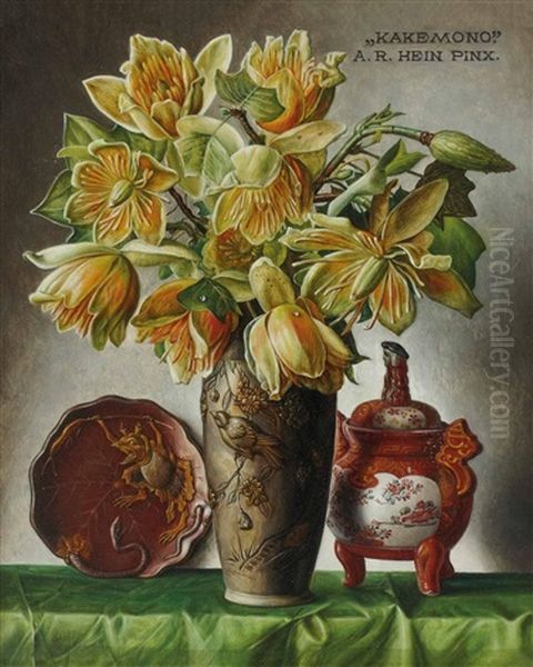 Blumenstraus In Vase Und Asiatischer Dekor Oil Painting by Alois Raimund Hein