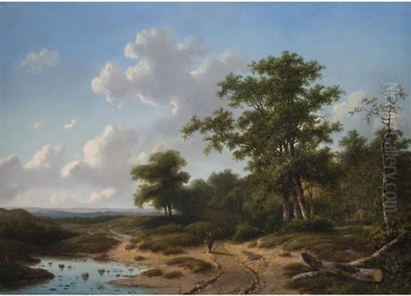 Weite Landschaft Mit Feldweg An Einem Waldrand Oil Painting by Christianus Hendricus Hein