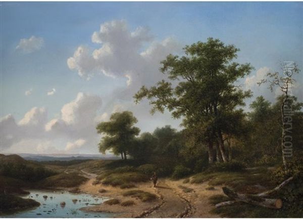 Weite Landschaft Mit Feldweg An Einem Waldrand Oil Painting by Christianus Hendricus Hein