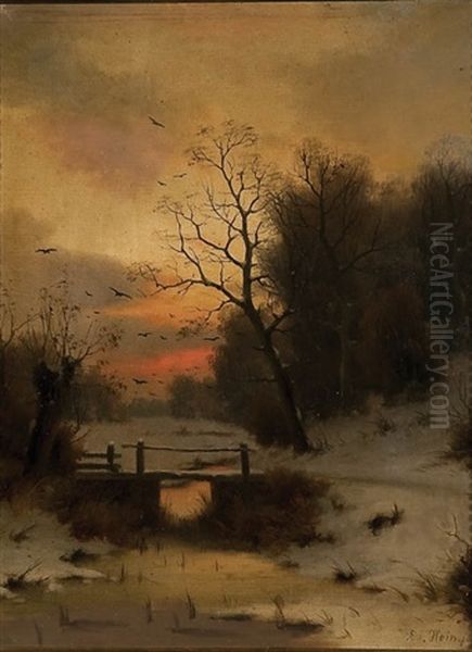 Winter Landscape At Dusk Oil Painting by Eduard Hein