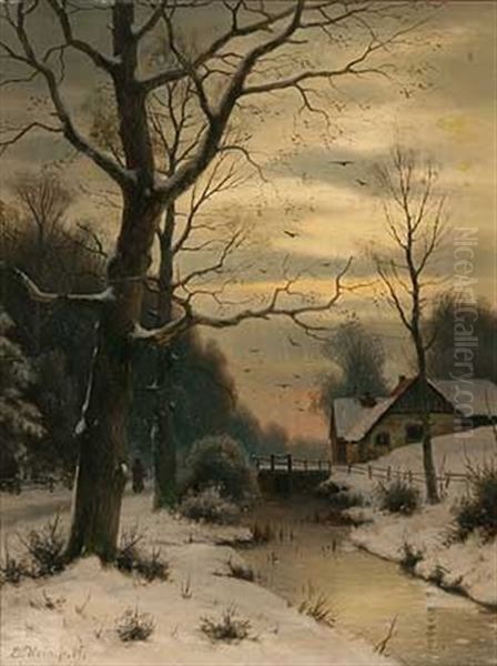 Winterabend Uber Waldweg Und Bachlauf Oil Painting by Eduard Hein