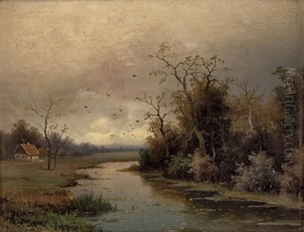 Abendstimmung Uber Herbstlicher Flusslandschaft Oil Painting by Eduard Hein