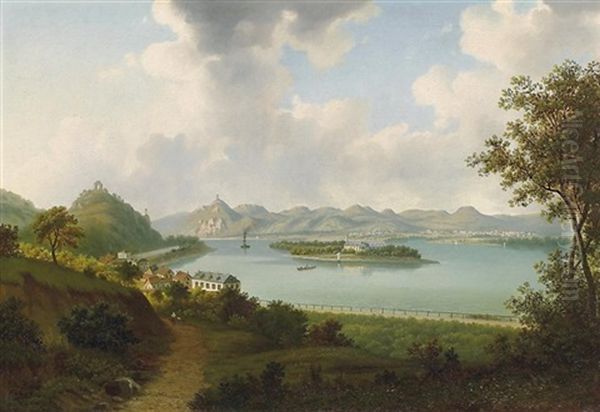 Blick Auf Nonnenwerth An Einem Sommertag. Zur Linken Der Rolandsbogen Oil Painting by Eduard Hein