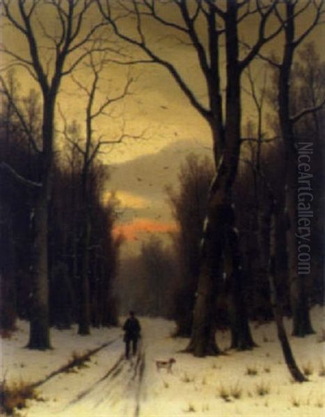 Heimkehrender Jager In Einer Winterlandschaft Oil Painting by Eduard Hein