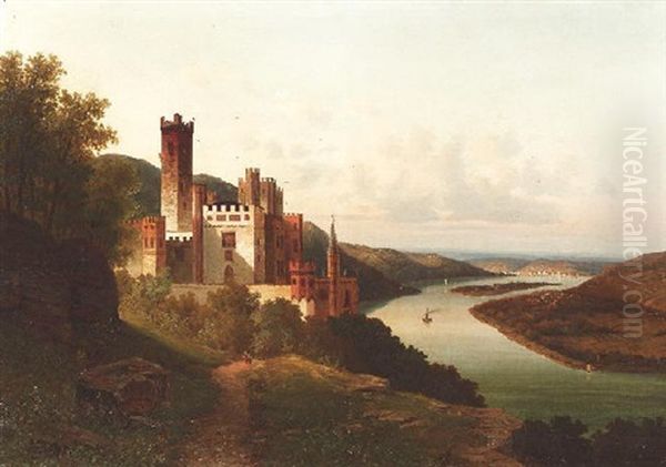 Stolzenfels Am Rhein. Blick Von Suden Auf Schlos Und Flus. Im Hintergrund Koblenz by Eduard Hein