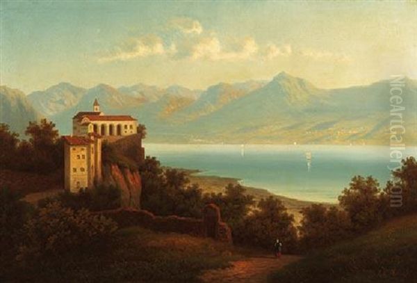 Blick Auf Den Lago Maggiore Mit Dem Kloster Madonna Del Sasso Oil Painting by Eduard Hein