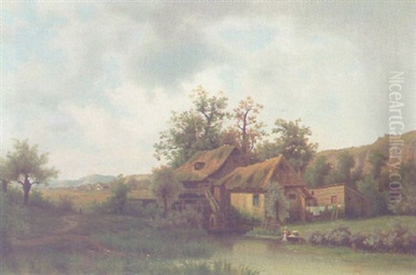 Wassermuhle Mit Hugeliger Landschaft Oil Painting by Eduard Hein