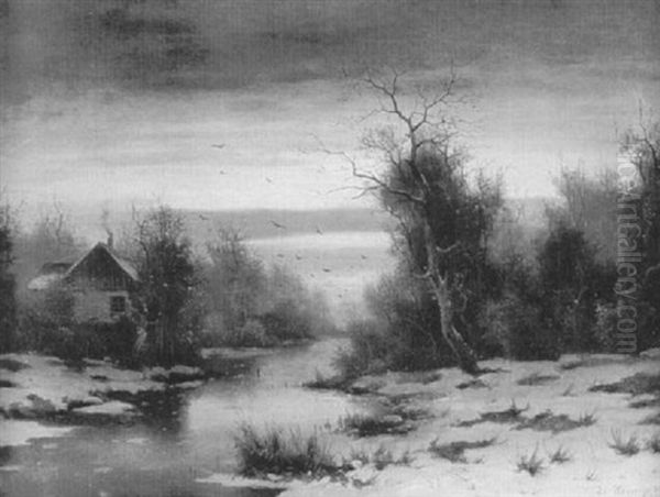 Fluslandschaft Am Winterabend Oil Painting by Eduard Hein