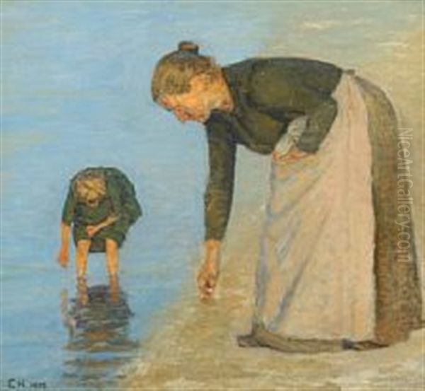 Clam Harvesters At The Skaw, Denmark Oil Painting by Einar Hein