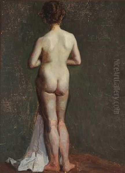 Back Turned Nude Female Oil Painting by Einar Hein