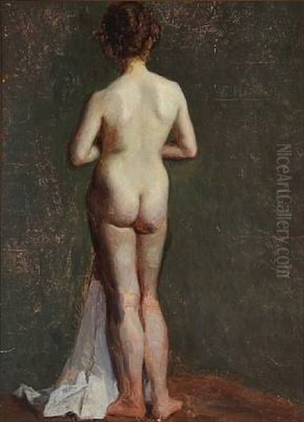 Back Turned Nude Female Oil Painting by Einar Hein