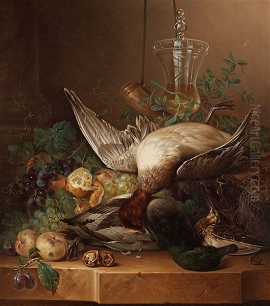 Still Life With Ducks, Fruits And A Glass Trophy Oil Painting by Hendrik Jan Hein