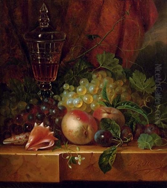 Fruit And Seashells On A Ledge Oil Painting by Hendrik Jan Hein