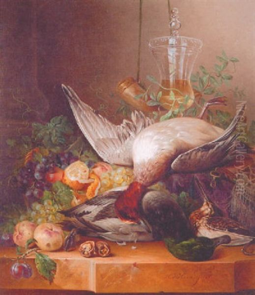 Stilleben Med Faglar, Frukter Och Vinglas Oil Painting by Hendrik Jan Hein