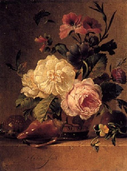 A Still Life Of Roses And Other Flowers In A Pot Oil Painting by Hendrik Jan Hein