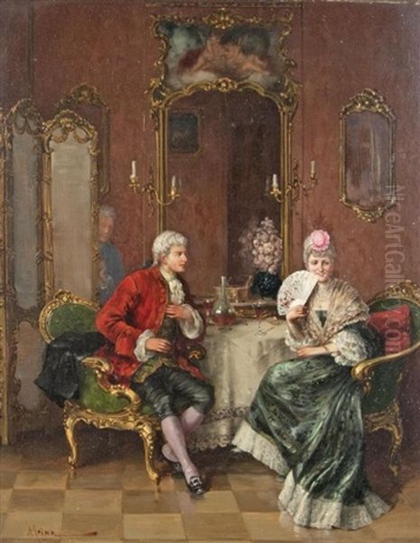 Hofisches Paar Im Salon Sitzend Oil Painting by Johann Adalbert Heine