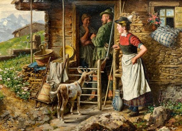 Auf Der Alm Oil Painting by Johann Adalbert Heine