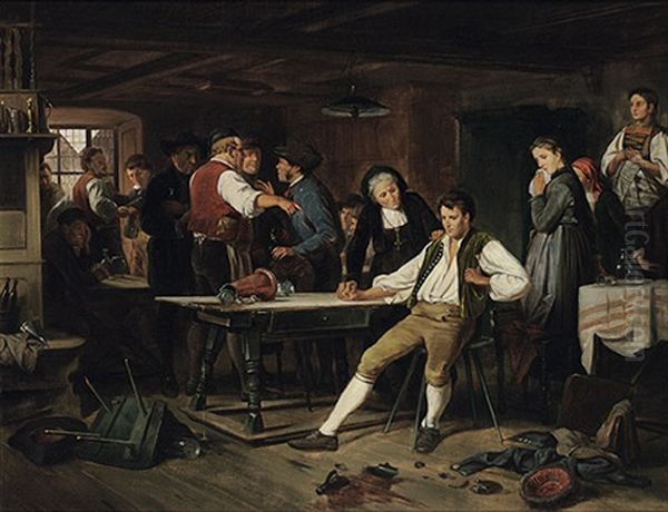 Nach Dem Wirtshausdiskurs Oil Painting by Johann Adalbert Heine