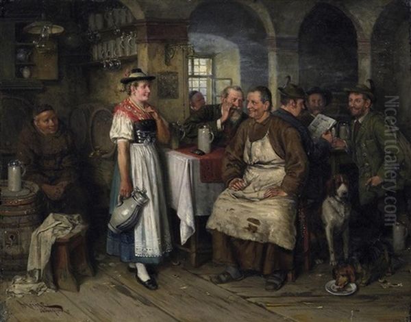 Im Wirtshaus. Klosterbruder Und Jager In Fohlicher Runde Oil Painting by Johann Adalbert Heine