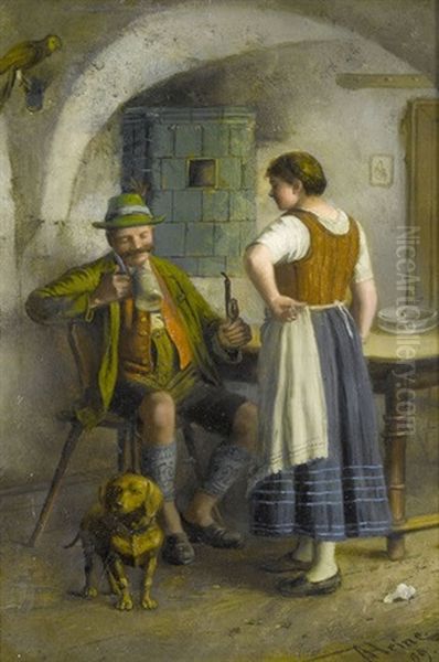 Genreszene In Bauernstube Oil Painting by Johann Adalbert Heine