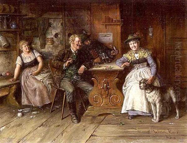 Frohliche Runde In Der Bauernstube Oil Painting by Johann Adalbert Heine