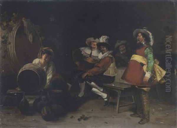 Frohliche Wienprobe Oil Painting by Johann Adalbert Heine