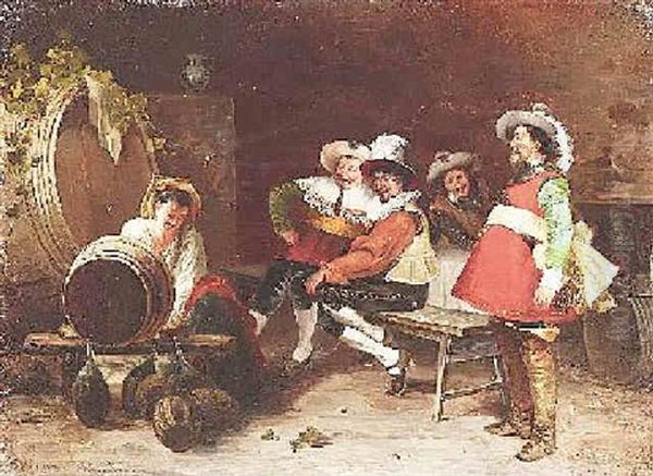 Musketiere Beim Wein Oil Painting by Johann Adalbert Heine