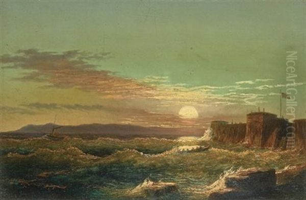 The Fort (+ Blazing Sunset; Pair) Oil Painting by Peter Bernard William Heine