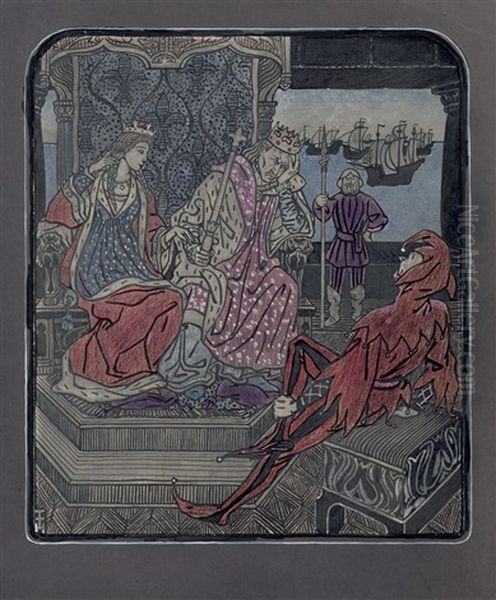 Regierungssorgen (kungen O. Narren) Oil Painting by Thomas Theodor Heine