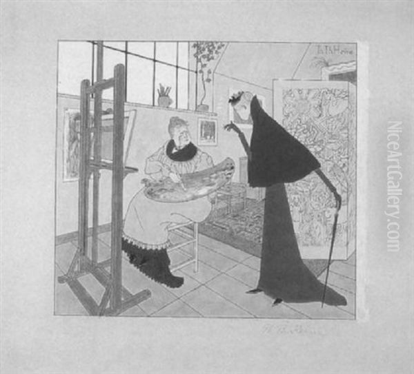 Der Atelierbesuch Oil Painting by Thomas Theodor Heine