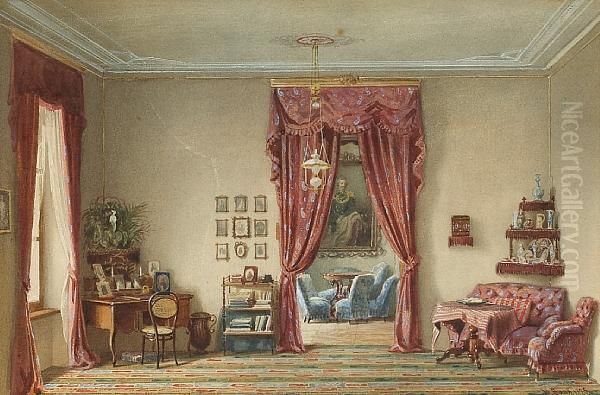 A View Of An Interior Oil Painting by H. Bank