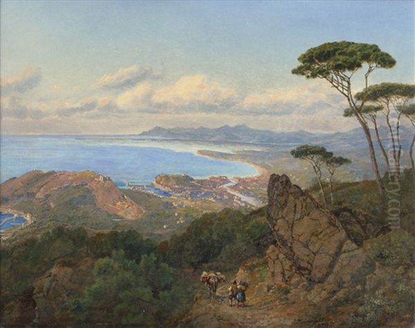 Blick Von Einer Anhohe Auf Nizza Und Die Baie Des Anges Oil Painting by Johann Baptiste Heinefetter