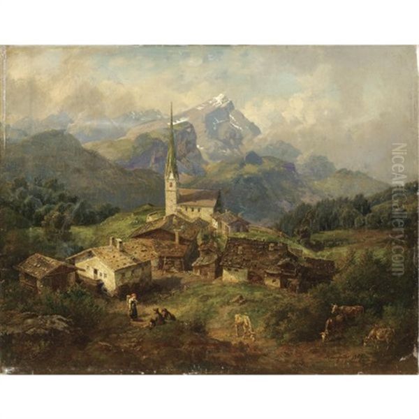 Borgo In Baviera Oil Painting by Johann Baptiste Heinefetter