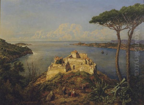 Along The Bay Of Naples Oil Painting by Johann Baptiste Heinefetter