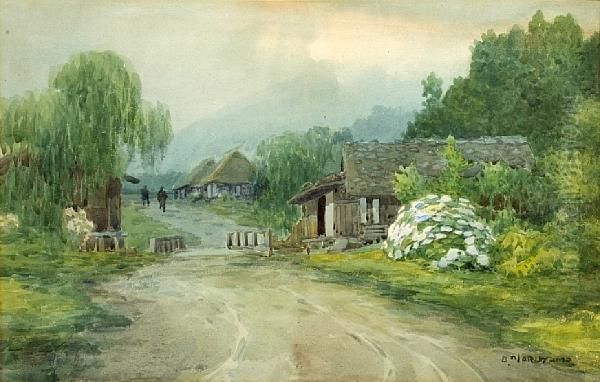 Village In Early Summer Oil Painting by Maruyama Banka