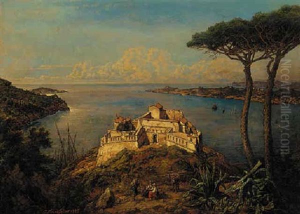 The Bay Of Naples Oil Painting by Johann Baptiste Heinefetter