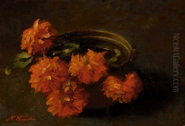 Still-life With Red Flowers In A Pot Oil Painting by Marie Heineken