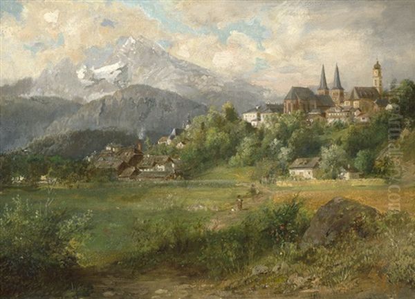 Sommerliche Landschaft Mit Blick Auf Berchtesgaden Oil Painting by Eduard Heinel