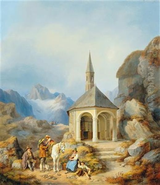 Resting By The Chapel Oil Painting by Johann Philipp Heinel