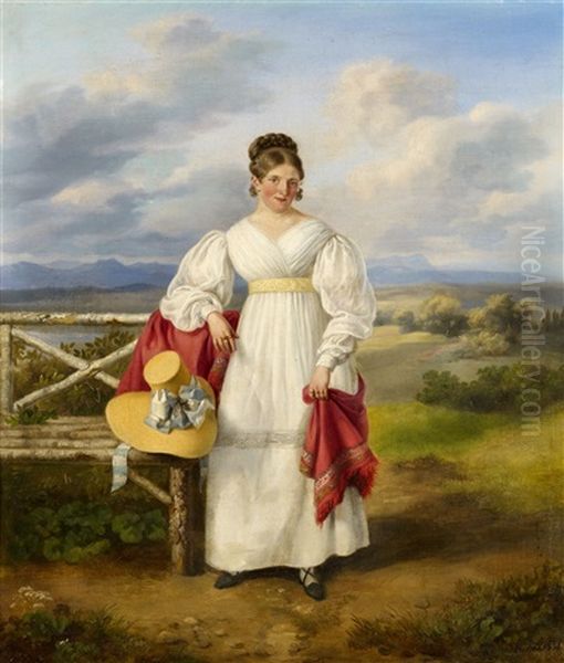 Bidnis Einer Eleganten Dame In Einer Weiten Landschaft Oil Painting by Johann Philipp Heinel