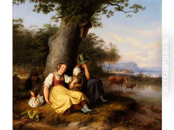 Gebrigslandschaft Mit Personenstaffage Oil Painting by Johann Philipp Heinel