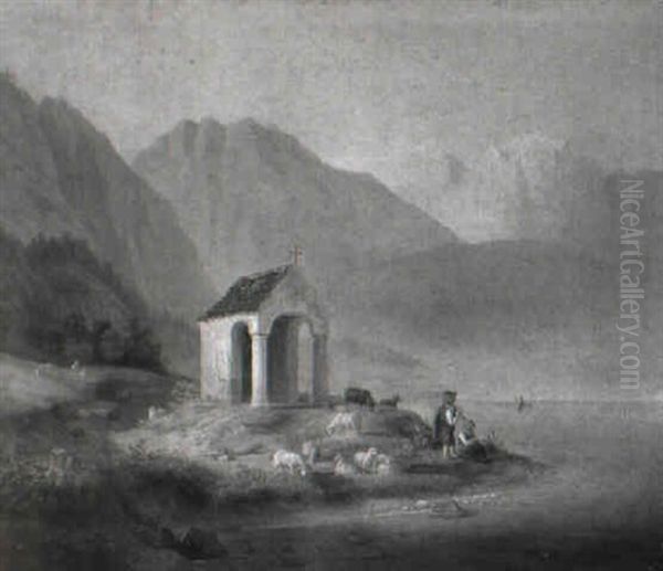 Gebirgssee Mit Kindern Oil Painting by Johann Philipp Heinel