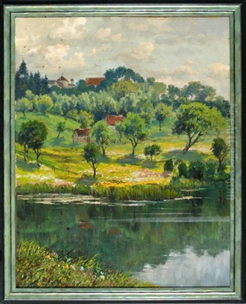 Blick Vom Ufer Des Starnberger Sees Auf Die Klosteranlage In Bernried Oil Painting by Hans Heinen