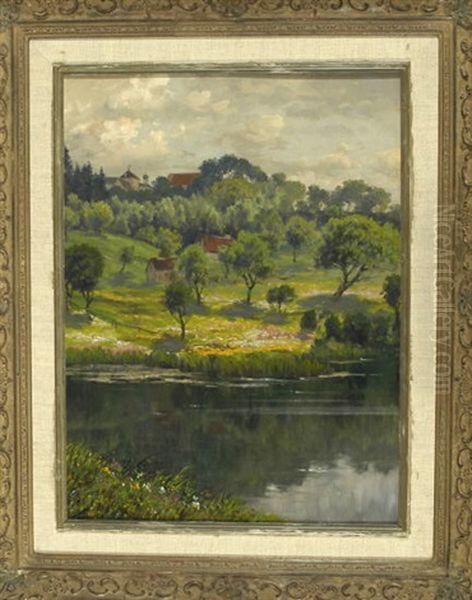 Partie Am Ufer Des Starnbergersees Mit Blick Auf Die Klosteranlage In Bernried Im Sommer Oil Painting by Hans Heinen