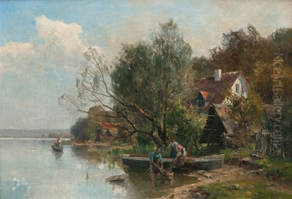 By Lake Starnberg Oil Painting by Karl Adam Heinisch