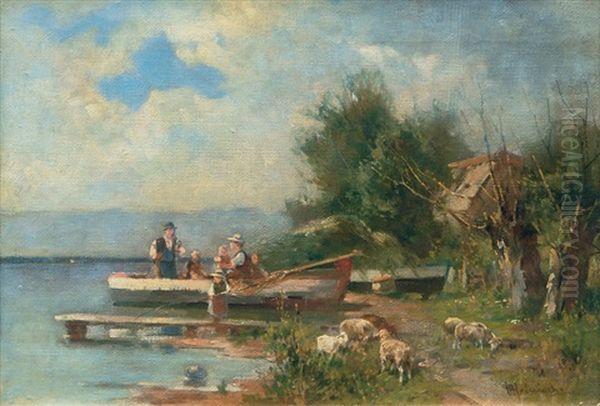 By Lake Chiemsee Oil Painting by Karl Adam Heinisch