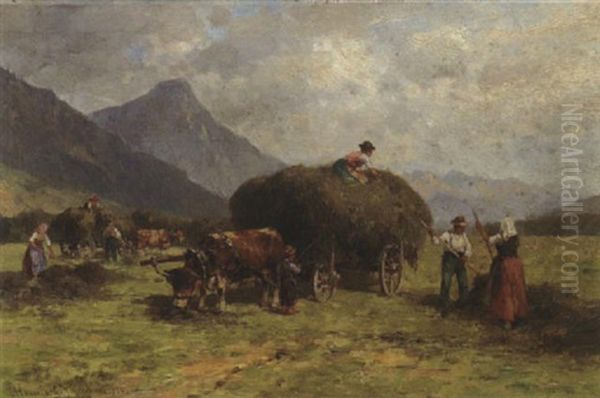 Neuernte Im Voralpenland Oil Painting by Karl Adam Heinisch